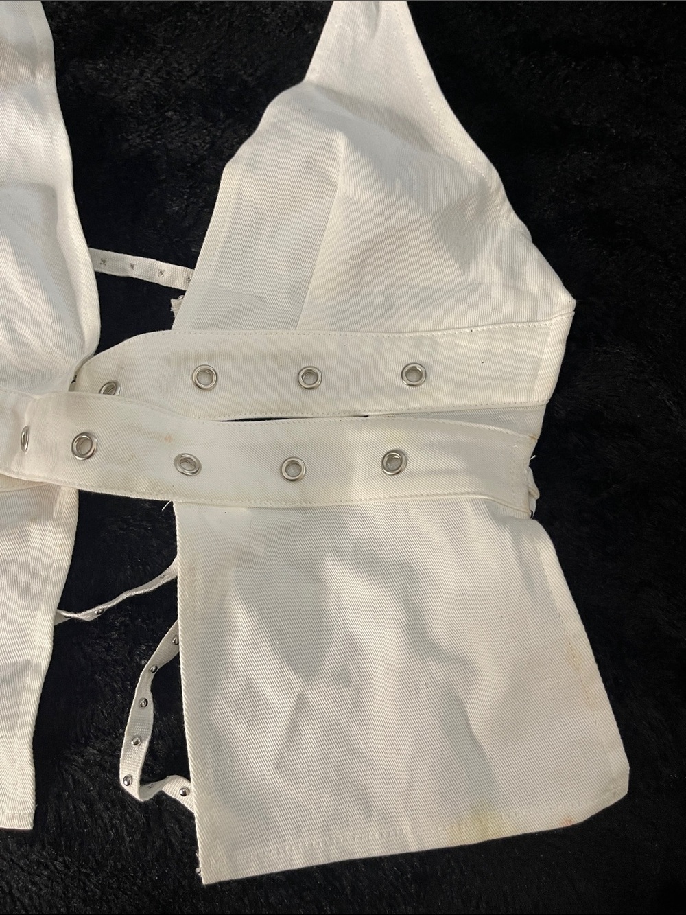 Women’s White Halter Eyelet Detail Crop Top - Picture 7 of 12